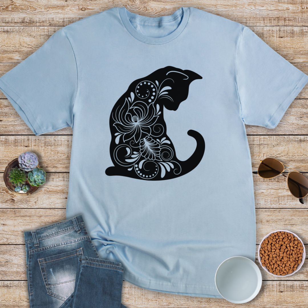 Floral Silhouette Cat T-Shirt