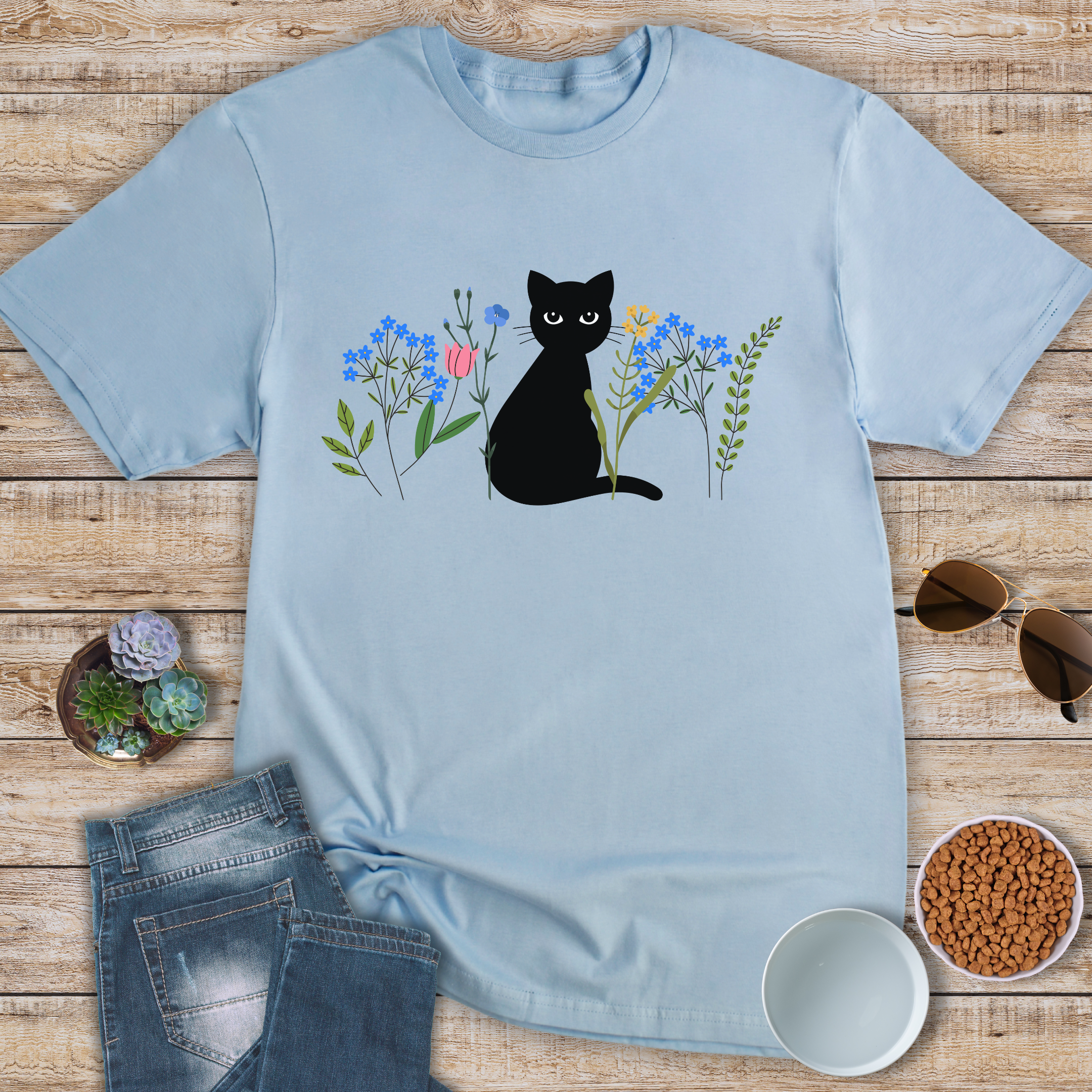 Black Cat Watching T-Shirt