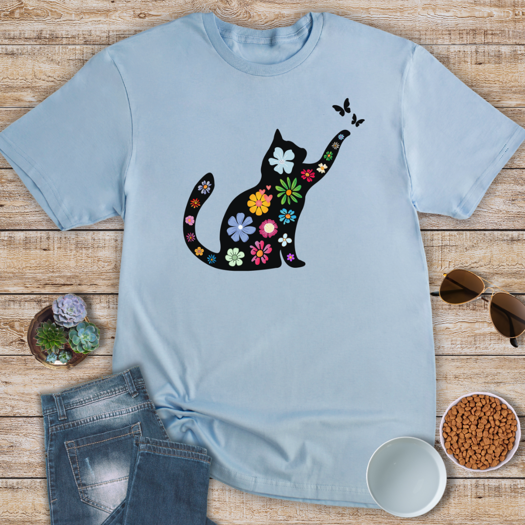 Floral Cat & Butterflies T-Shirt