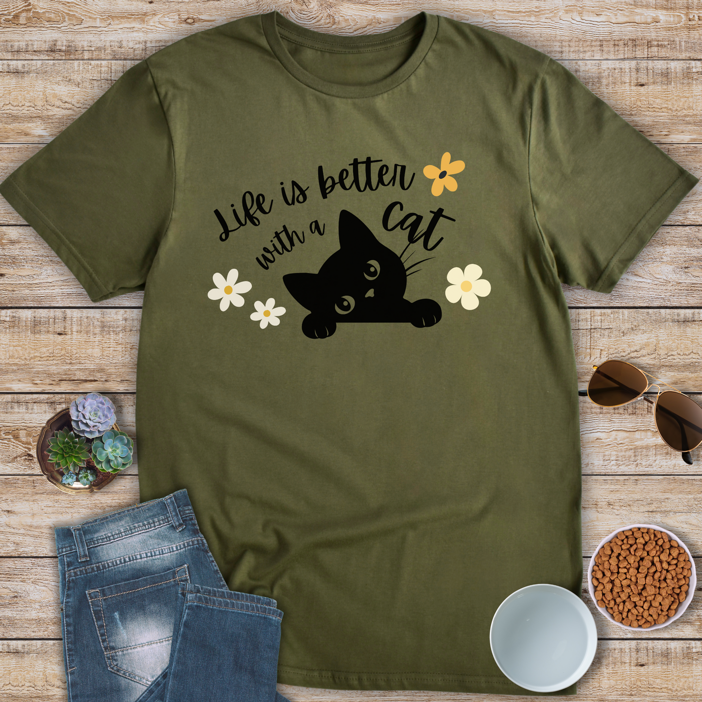 Life Is Better With A Cat Peeking T-Shirt