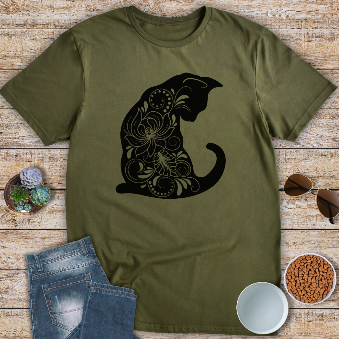 Floral Silhouette Cat T-Shirt