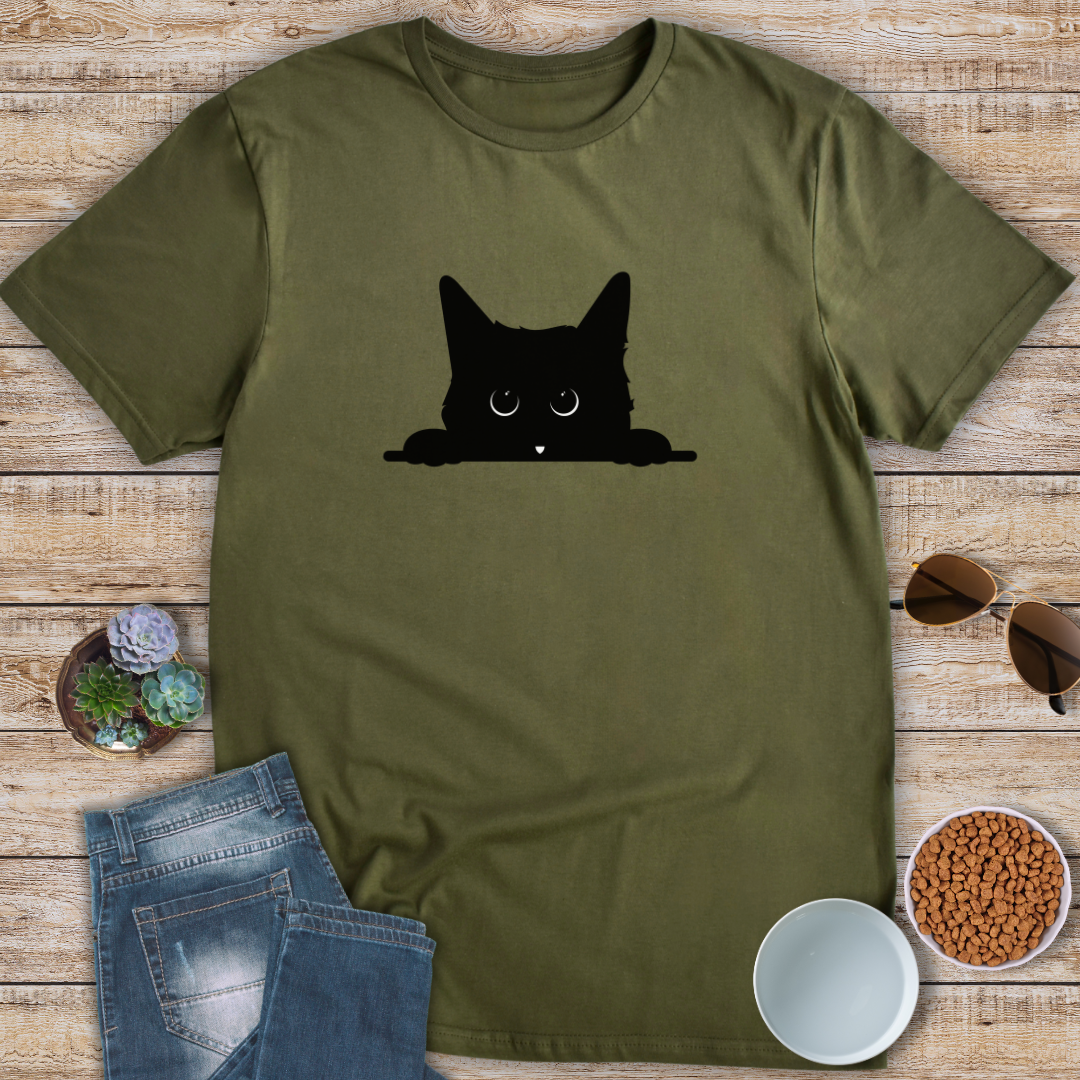 Black Cat Watching Life T-Shirt
