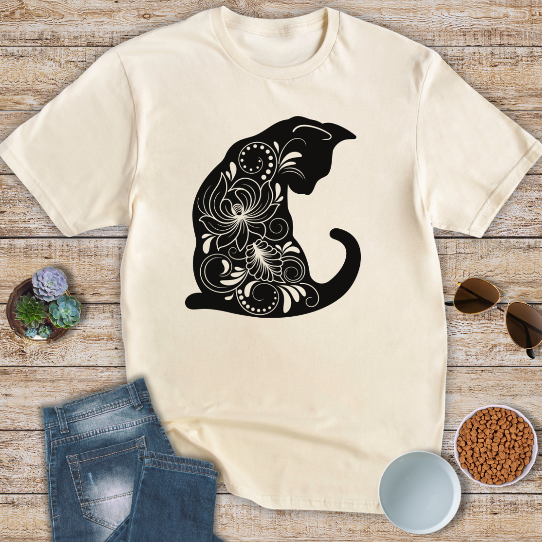 Floral Silhouette Cat T-Shirt