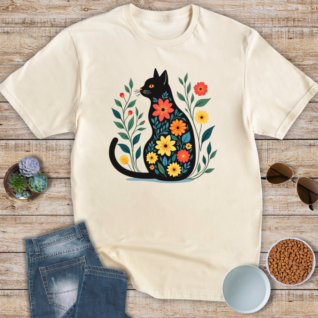 Floral Print Cat T-Shirt