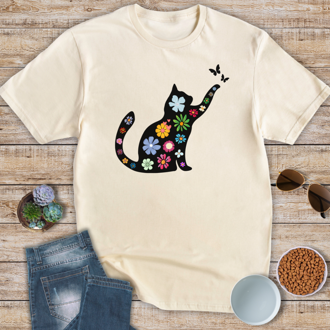 Floral Cat & Butterflies T-Shirt