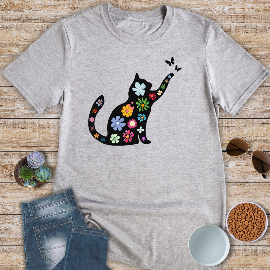 Floral Cat & Butterflies T-Shirt