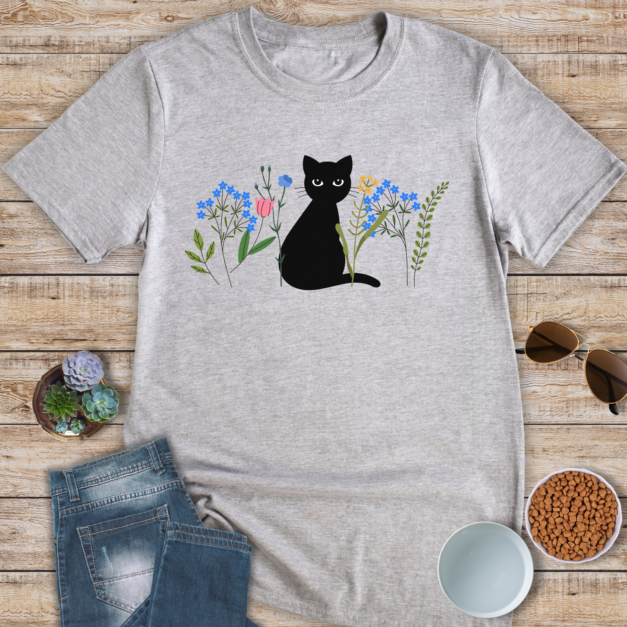 Black Cat Watching T-Shirt