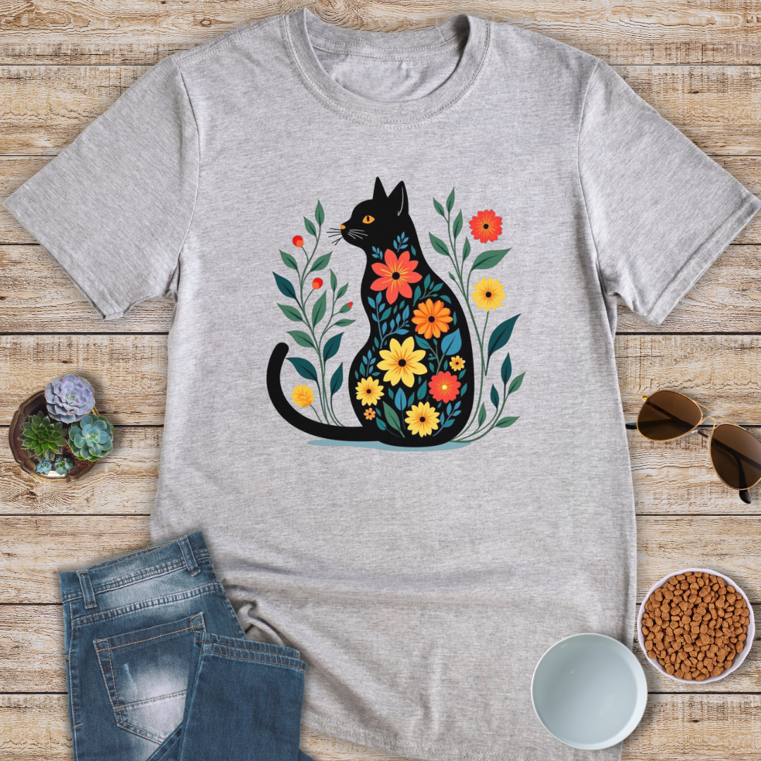 Floral Print Cat T-Shirt
