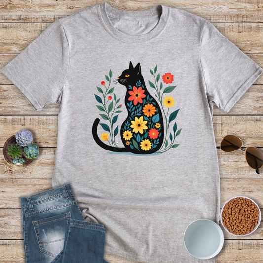 Floral Print Cat T-Shirt