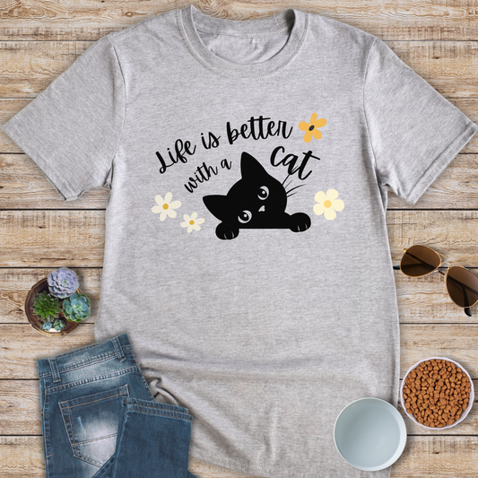 Life Is Better With A Cat Peeking T-Shirt